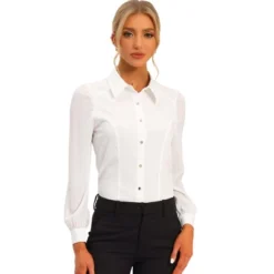 Allegra K Women's Chiffon Long Sleeve Collared Fitted Botton Down Work Office Blouse -Allegra K GUEST 82339957 754c 4fe6 9ccf 6748217bcc17