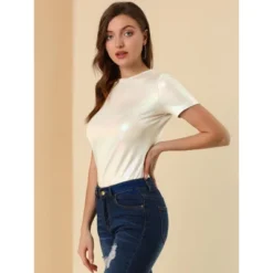 Allegra K Women's Party Metallic Textured Short Sleeve Shiny T-shirts -Allegra K GUEST 82454e7b 1f61 4cdf 85a7 62cbdbdbb6a5