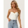 Allegra K Women's Knit Twist Knot Front Off Shoulder Strapless Bandeau Top