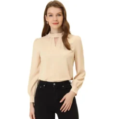 Allegra K Women's Office Keyhole Elegant Stand Collar Long Sleeve Chiffon Blouses -Allegra K GUEST 828e48a6 4398 4ec3 961c 4a6934f1415b