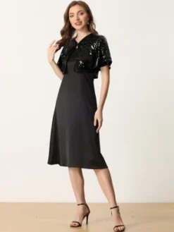 Allegra K Sequin Jacket For Women's Flared Sleeve Sparkly Bolero Crop Glitter Shrug -Allegra K GUEST 82a1cf1c 6183 43d1 aa44 2cea15184eaf