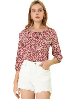Allegra K Women's Bow Tie Round Neck 3/4 Raglan Sleeve Floral Blouse Tops -Allegra K GUEST 82a658c3 a658 4ddc afd5 1fd8346eb6fe