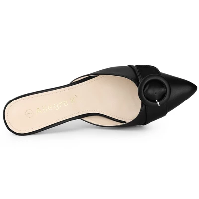Allegra K Women's Buckle Pointed Toe Stiletto Heel Slides Mules 4 Allegra K Women's Buckle Pointed Toe Stiletto Heel Slides Mules - Image 4