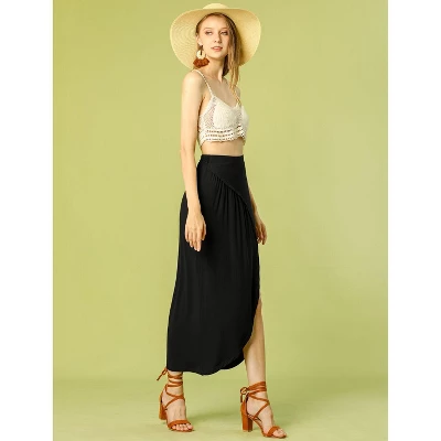 Allegra K Women's Skirt Split Ruched High Waist Summer Beach Maxi Skirts 3 Allegra K Women's Skirt Split Ruched High Waist Summer Beach Maxi Skirts - Image 3