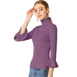 Allegra K Women's Ruffle Sleeves Pullover Turtleneck Stretchy Knit Sweater Slim Fit Shirt -Allegra K GUEST 836ab7f5 5e65 4240 9e69 81224c6d514d