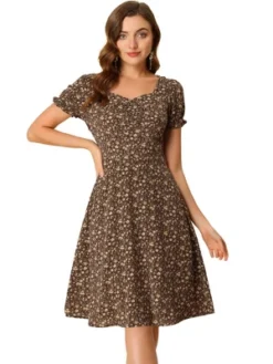 Allegra K Women's Floral Sweetheart Neck Smock Ruffle Print A-Line Dress -Allegra K GUEST 837bd140 63b6 41ac bb9f c98cccda536b