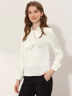 Allegra K Satin Blouse For Women's Bow Tie Neck Solid Work Office Shirt -Allegra K GUEST 83dcac68 1b82 4c85 8fd4 d98305b1c993