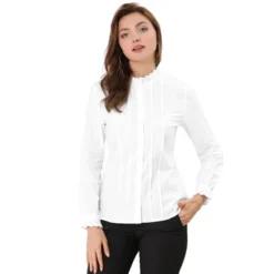 Allegra K Women's Mock Neck Blouse Ruffle Work Office Cotton Pleated Button Up Shirt -Allegra K GUEST 844416d9 eb72 4666 b201 62e8c411939c