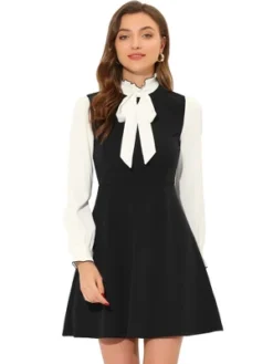 Allegra K Women's Elegant Contrast Ruffle Stand Collar Bow Tie Puff Sleeve Office Dress -Allegra K GUEST 846017d9 0cce 4cf0 8555 81608e88c71e