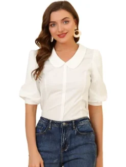 Allegra K Women's Sweet Short Bubble Sleeve Peter Pan Collar Peplum Blouses -Allegra K GUEST 84a32a4a 0841 4d80 84be 0133e86f5bf3