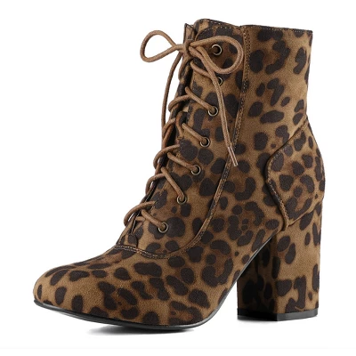 Allegra K Women's Lace Up Chunky Heel Ankle Booties 7 Allegra K Women's Lace Up Chunky Heel Ankle Booties - Image 7