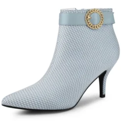 Allegra K Women's Buckle Stiletto High Heels Houndstooth Ankle Boots -Allegra K GUEST 854cf92a 3e51 4d3f aa02 c20f85fd41c5