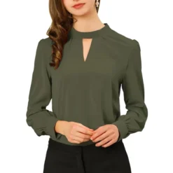 Allegra K Women's Office Keyhole Elegant Stand Collar Long Sleeve Chiffon Blouses -Allegra K GUEST 854ec2c7 b60d 486d b5ef 82e8f8e51973