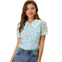 Allegra K Women's Peter Pan Collar Lace Embroidered Casual Floral Shirt Blouse -Allegra K GUEST 85cdb43f 7841 40e0 a705 8921479d18fa