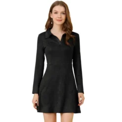 Allegra K Women's Faux Suede Lapel Neck Long Sleeve Elegant A-Line Mini Dress -Allegra K GUEST 863c0a4c 5b98 40f3 825d 4af680f9f23c