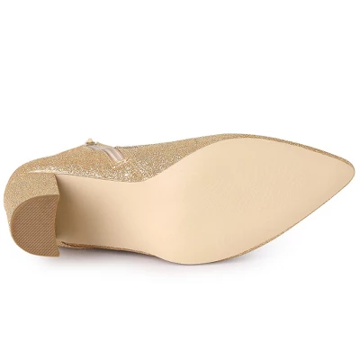 Allegra K Women's Glitter Pointed Toe Block Heel Ankle Boots 5 Allegra K Women's Glitter Pointed Toe Block Heel Ankle Boots - Image 5