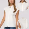 Allegra K Cotton Business Casual Shirt For Women's Button Down Cap Sleeve Blouse Tops