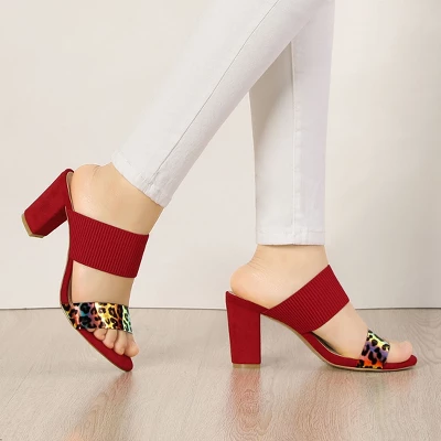 Allegra K Women's Leopard Printed Block Heeled Slide Sandals 1 Allegra K Women's Leopard Printed Block Heeled Slide Sandals