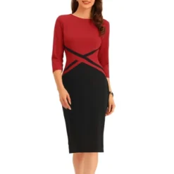 Allegra K Women's Contrast Color 3/4 Sleeve Bodycon Work Office Pencil Dress -Allegra K GUEST 86790941 1c67 4b17 8e4d 050af3ea8777