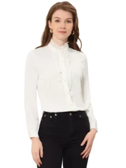 Allegra K Vintage Ruffle Blouse For Women's Business Casual Work Top Shirt -Allegra K GUEST 867d764b bea7 4615 8164 631acb6c8372