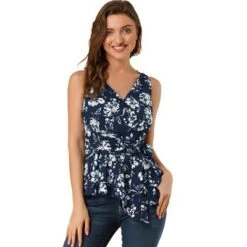 Allegra K Women's Sleeveless V Neck Tie Waist Asymmetric Hem Wrap Peplum Tank Tops -Allegra K GUEST 868fa446 704c 4e30 8f4a d6e819e44008