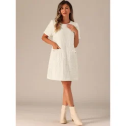 Allegra K Women's Tweed Short Sleeve A-Line Vintage Mini Causal Dresses -Allegra K GUEST 8701fd14 dc51 41c3 8123 a73f515a75f2