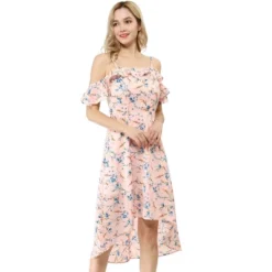 Allegra K Women's Spaghatti Straps Ruffled Sleeves Asymmetrical High Low Floral A-Line Midi Dress -Allegra K GUEST 872c4317 7133 4ad7 a2a4 753dc12c4a66