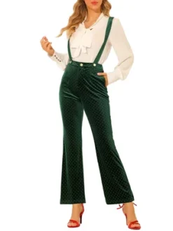 Allegra K Women's Velvet Wide Leg Retro Shiny Glitter Overalls Jumpsuits Pants -Allegra K GUEST 8763f213 29ae 4529 ac53 7e70a32f6179