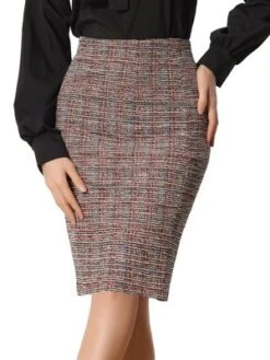 Allegra K Women's Plaid Tweed High Waist Split Office Pencil Wrap Skirt -Allegra K GUEST 8764326c 29be 4bc4 acd4 e0289916a46e