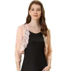 Allegra K Women's Crop 3/4 Sleeve Sheer Floral Lace Shrug Cardigan Top -Allegra K GUEST 878b956f 5efb 4a4e 972a 4b22909439b2