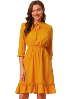 Allegra K Women's Ruffle Hem 3/4 Sleeve A-Line Smocked Short Chiffon Dress -Allegra K GUEST 87b423d5 c811 4adc b52b 3d347139a062