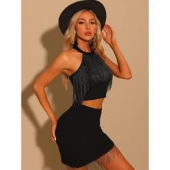 Allegra K Women's Fringe Trim Glitter Sleeveless Tie Halter Neck Sparkly Corset Top -Allegra K GUEST 87c60103 bf5f 41ae 9f89 82c5d0b22097