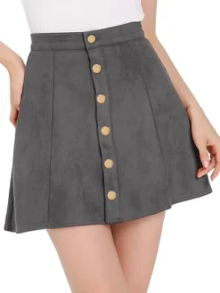 Allegra K Women's Faux Suede Button Closure A-Line High Waisted Flared Mini Short Skirt -Allegra K GUEST 87cced3d a716 4a73 abc7 02771f1621ff