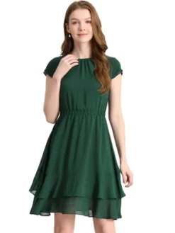 Allegra K Women's Ruffled Hem Cap Sleeve High Waist A-Line Layered Work Office Midi Dress 11 Allegra K Women's Ruffled Hem Cap Sleeve High Waist A-Line Layered Work Office Midi Dress -Allegra K GUEST 87f411d0 475b 40b9 b666 38d8888cbbc9