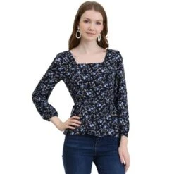 Allegra K Women's Floral Print Belted Waist Square Neck Vintage Peplum Blouse -Allegra K GUEST 87f56e03 3431 4c2b 8a75 fa711dc438e2