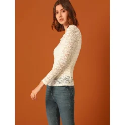 Allegra K Women's Vintage Semi-Sheer Puff Long Sleeve Embroidery Lace Floral Blouse -Allegra K GUEST 884977fe 9abd 40f9 915e 890756d1385d