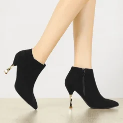 Allegra K Women's Pointed Toe Stiletto High Heels Ankle Boots