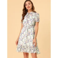 Allegra K Women's Floral Ruffle Hem Short Sleeve A-Line Smocked Chiffon Dress -Allegra K GUEST 888ec9c7 5771 479a ac0d dc51549ca935