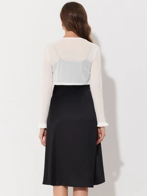 Allegra K Women's Elegant Sheer Mesh Long Sleeve Ruffle Collar Crop Bolero 2 Allegra K Women's Elegant Sheer Mesh Long Sleeve Ruffle Collar Crop Bolero - Image 2