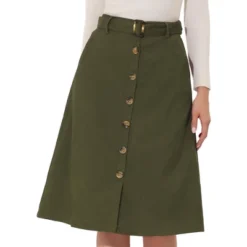 Allegra K Women's High Waist Button Front A-Line Belted Corduroy Midi Skirt -Allegra K GUEST 88bfd49c b37b 4cc9 9428 4590b6fb11f3