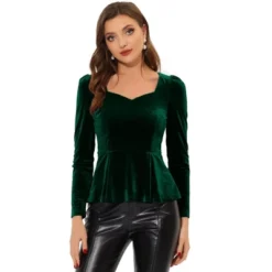 Allegra K Women's Elegant Sweetheart Neck Long Sleeve Velvet Blouse Peplum Top -Allegra K GUEST 88f1a2e0 285b 41d4 8b14 8f966be476a7