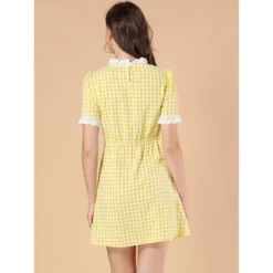 Allegra K Women's Summer Ruffle Neck Lace Panel Short Sleeve Check Gingham Dress -Allegra K GUEST 892b781f 1411 41de ade4 fdad5b80212f