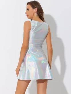 Allegra K Women's Metallic Sleeveless High Waist Party Holographic Dress -Allegra K GUEST 8954b2d2 df77 4982 bc9d ee91cbbb9e63