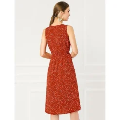 Allegra K Women's Floral Printed Split Neck Drawstring Waist Sleeveless A-Line Midi Dress 21 Allegra K Women's Floral Printed Split Neck Drawstring Waist Sleeveless A-Line Midi Dress -Allegra K GUEST 897cfda5 6617 41da a01b 1e4955cfde28