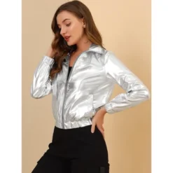 Allegra K Women's Track Holographic Shiny Long Sleeve Metallic Zip Front Jacket -Allegra K GUEST 89bfaaba 41ed 4bd5 a0be 45c7147db114