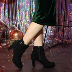 Allegra K Women's Platform Side Zippers Chunky Heel Ankle Boots