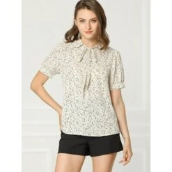 Allegra K Women's Retro Dots Print Bow Tie Peter Pan Collar Chiffon Blouse -Allegra K GUEST 8a7bd6e5 9097 4d72 aae6 680e2df4b5bd