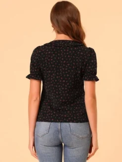 Allegra K Women's Short Sleeve Ruffle V Neck Cherry Printed Vintage Floral Summer Peasant Blouse -Allegra K GUEST 8aa71c6f 5cc6 4603 b347 a5c56e223449