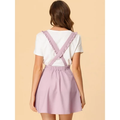 Allegra K Women's Ruffle Strap Solid A-line Flared Suspender Mini Skirt 4 Allegra K Women's Ruffle Strap Solid A-line Flared Suspender Mini Skirt - Image 4