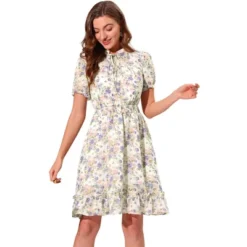 Allegra K Women's Floral Ruffle Hem Short Sleeve A-Line Smocked Chiffon Dress -Allegra K GUEST 8af3bfca 64e0 4ce9 a337 23372b822400